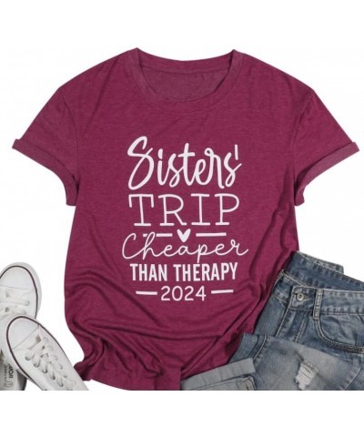 Sisters Trip Cheaper Than Therapy 2024 T Shirt Women Funny Travel Tee Shirt Casual Vacation Short Sleeve Tee Tops Purple $12....