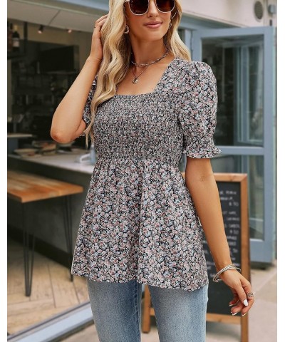 Women's Elastic Waist-Slimming Tops Square Neck Short Sleeve T-Shirts Casual Blouse Slim Shirts S-XXL Dark $7.94 Blouses