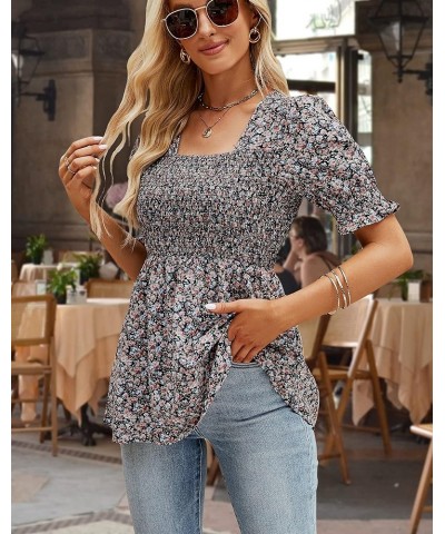 Women's Elastic Waist-Slimming Tops Square Neck Short Sleeve T-Shirts Casual Blouse Slim Shirts S-XXL Dark $7.94 Blouses