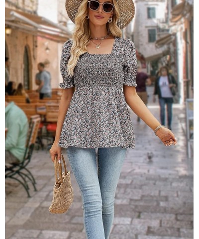 Women's Elastic Waist-Slimming Tops Square Neck Short Sleeve T-Shirts Casual Blouse Slim Shirts S-XXL Dark $7.94 Blouses