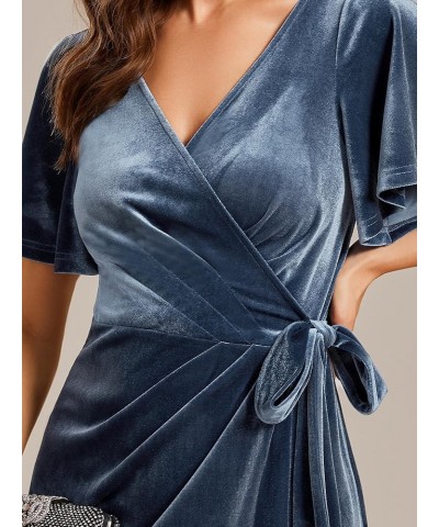 Women's Velvet A-Line V Neck Ruffled Sleeves Wedding Guest Dress 01964 Dusty Blue $28.49 Dresses