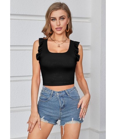 Crop Camis for Women with Shelf Bra Cropped Camisole Adjustable Spaghetti Straps Yoga Tank Top Removable Bra - Black $10.59 T...