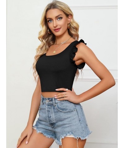 Crop Camis for Women with Shelf Bra Cropped Camisole Adjustable Spaghetti Straps Yoga Tank Top Removable Bra - Black $10.59 T...