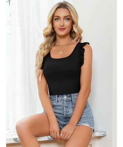 Crop Camis for Women with Shelf Bra Cropped Camisole Adjustable Spaghetti Straps Yoga Tank Top Removable Bra - Black $10.59 T...