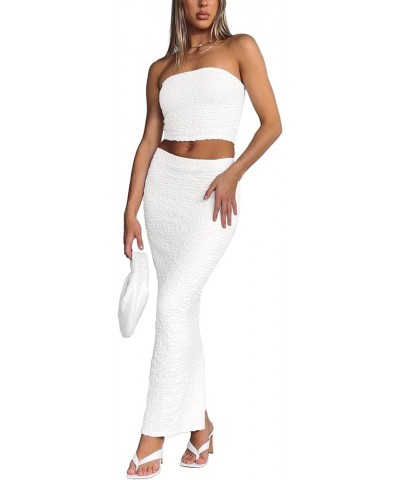 Two Piece Skirt Outfits for Women Sleeveless Tube Tops Bodycon Sexy Maxi Dress 2 Piece Summer Y2K Vacation Set White $20.50 S...