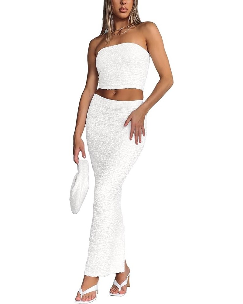 Two Piece Skirt Outfits for Women Sleeveless Tube Tops Bodycon Sexy Maxi Dress 2 Piece Summer Y2K Vacation Set White $20.50 S...