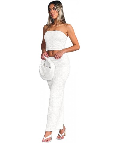 Two Piece Skirt Outfits for Women Sleeveless Tube Tops Bodycon Sexy Maxi Dress 2 Piece Summer Y2K Vacation Set White $20.50 S...