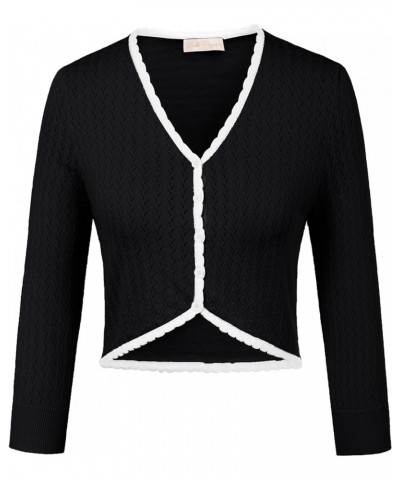 Womens Summer 3/4 Sleeve Bolero Shrug for Dress Open Front Scalloped Knit Cropped Cardigan Sweater Lightweight Black(white Sc...