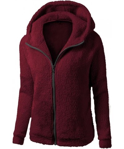 Winter Outfits for Women 2024 Winter Teddy Hood Sweaters for Women Comfy Plus Size Jackets for Women C-wine $4.21 Jackets