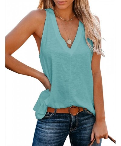 Women's Summer Basic Sleeveless V Neck Casual Tank Tops Loose Shirts A-mint Green $13.74 Tanks