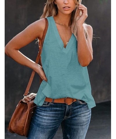 Women's Summer Basic Sleeveless V Neck Casual Tank Tops Loose Shirts A-mint Green $13.74 Tanks