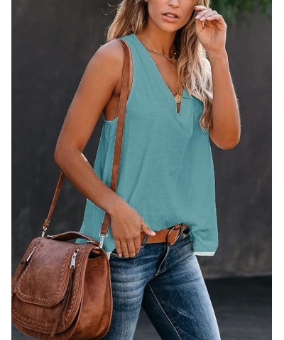 Women's Summer Basic Sleeveless V Neck Casual Tank Tops Loose Shirts A-mint Green $13.74 Tanks