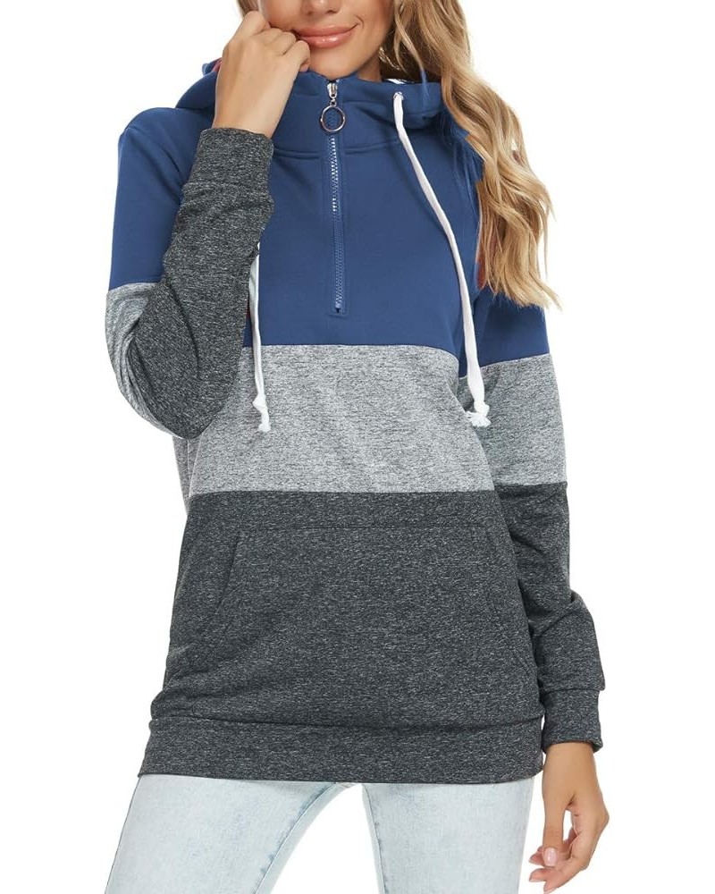 Women Zip up Hoodie Color Block Cowl Neck Drawstring Hooded Sweatshirt Pullover Sweater with Pockets Navy $10.79 Hoodies & Sw...