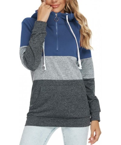 Women Zip up Hoodie Color Block Cowl Neck Drawstring Hooded Sweatshirt Pullover Sweater with Pockets Navy $10.79 Hoodies & Sw...