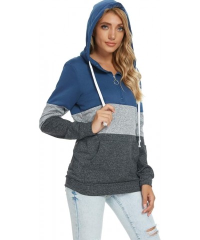 Women Zip up Hoodie Color Block Cowl Neck Drawstring Hooded Sweatshirt Pullover Sweater with Pockets Navy $10.79 Hoodies & Sw...