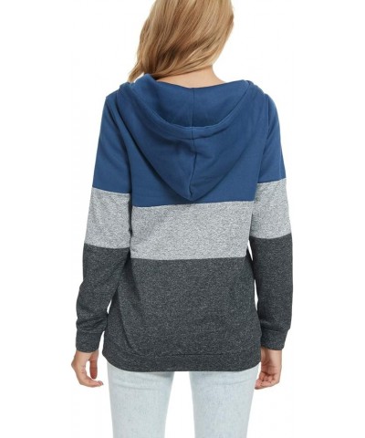 Women Zip up Hoodie Color Block Cowl Neck Drawstring Hooded Sweatshirt Pullover Sweater with Pockets Navy $10.79 Hoodies & Sw...