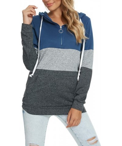 Women Zip up Hoodie Color Block Cowl Neck Drawstring Hooded Sweatshirt Pullover Sweater with Pockets Navy $10.79 Hoodies & Sw...