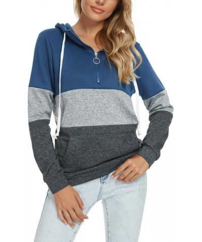 Women Zip up Hoodie Color Block Cowl Neck Drawstring Hooded Sweatshirt Pullover Sweater with Pockets Navy $10.79 Hoodies & Sw...