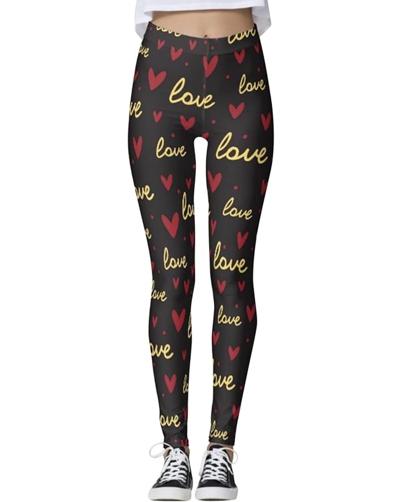 Holiday Leggings for Women Plus Size Valentines Day Pants Love Heart Red Lips Gradient Pattern Holiday Legging T $4.51 Leggings