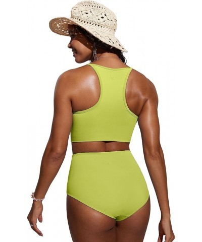 Women's Bikini Tops High Neck Swimsuit Racerback Padded Bathing Suit Sexy Swimwear Primrose Yellow $18.60 Swimsuits