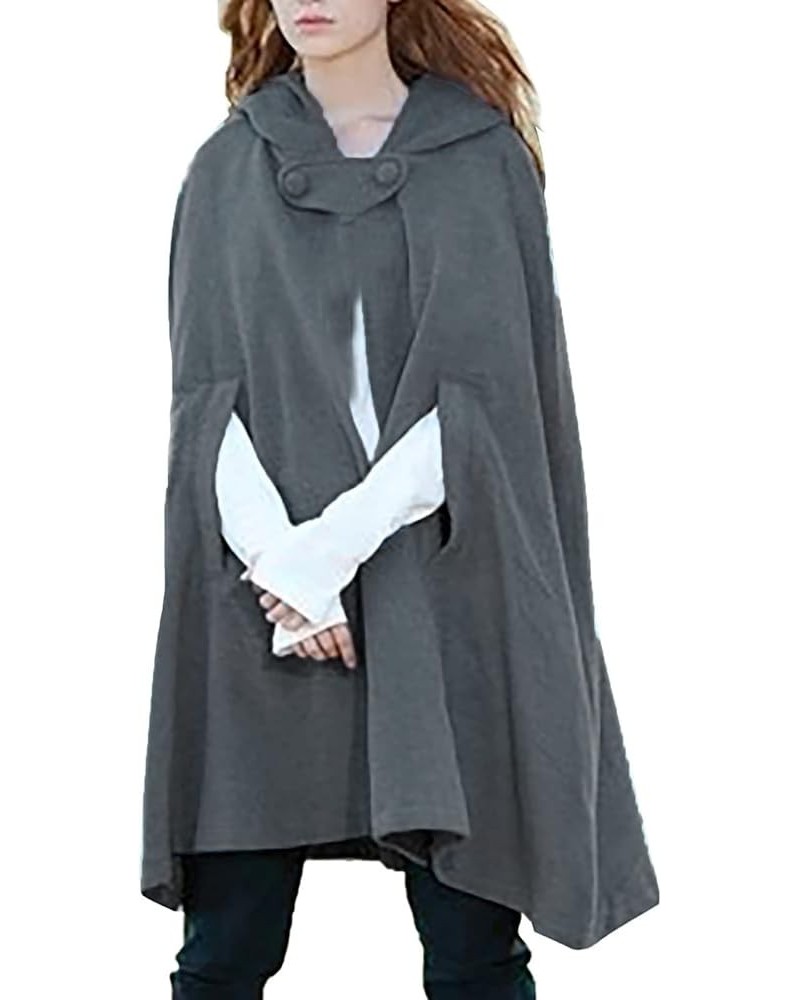 2023 Fall Fashion Windproof Hooded Open Front Cardigan, Women Long Poncho Cape Coat Winter Cloak Trench Outwear Jacket 21-gra...