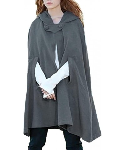 2023 Fall Fashion Windproof Hooded Open Front Cardigan, Women Long Poncho Cape Coat Winter Cloak Trench Outwear Jacket 21-gra...