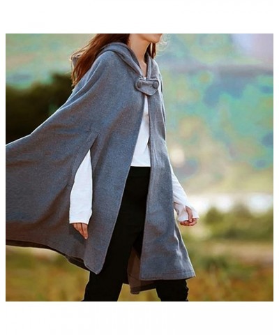 2023 Fall Fashion Windproof Hooded Open Front Cardigan, Women Long Poncho Cape Coat Winter Cloak Trench Outwear Jacket 21-gra...