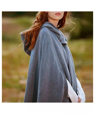 2023 Fall Fashion Windproof Hooded Open Front Cardigan, Women Long Poncho Cape Coat Winter Cloak Trench Outwear Jacket 21-gra...