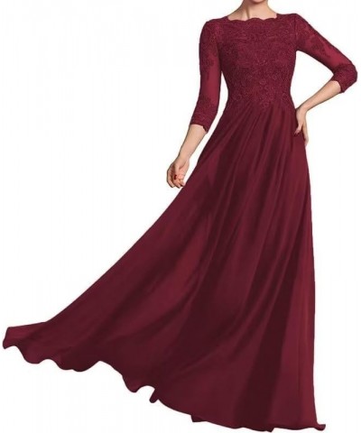 3/4 Long Sleeves Mother of The Bride Dresses for Wedding Lace Applique Chiffon Formal Dresses for Women Evening Wine-red $32....