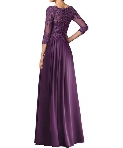 3/4 Long Sleeves Mother of The Bride Dresses for Wedding Lace Applique Chiffon Formal Dresses for Women Evening Wine-red $32....