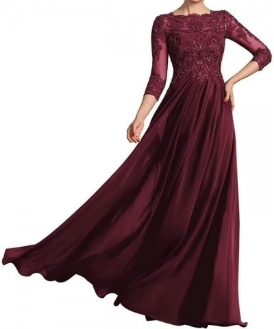 3/4 Long Sleeves Mother of The Bride Dresses for Wedding Lace Applique Chiffon Formal Dresses for Women Evening Wine-red $32....