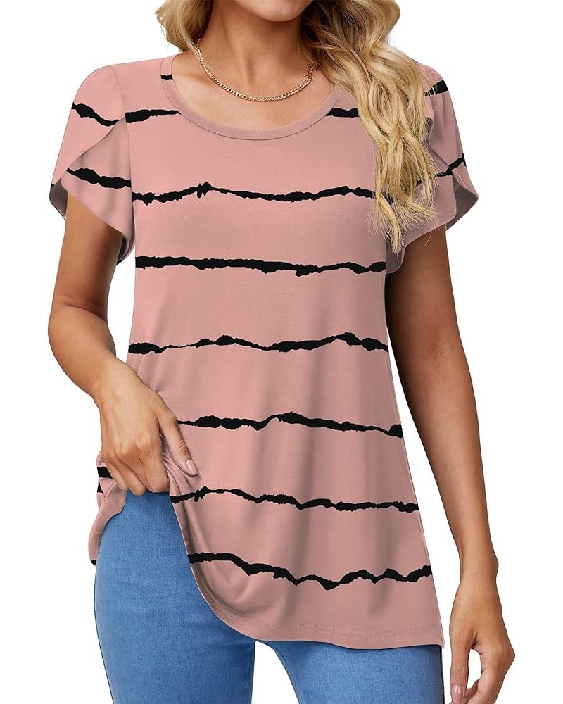 Womens Short Sleeve Tunic Tops Summer Casual T-Shirts Crew Neck Loose Basic Daily Blouse 03 Bean Red Stripe $10.00 Tops