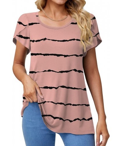 Womens Short Sleeve Tunic Tops Summer Casual T-Shirts Crew Neck Loose Basic Daily Blouse 03 Bean Red Stripe $10.00 Tops