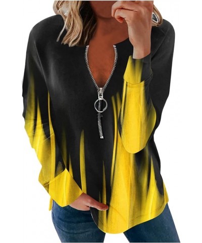 Womens Tops Winter Fashion Long Sleeve Zipper Leaf Feather Print Ladies Hooded Sweatshirt Distress Tops Women H5-yellow $4.42...