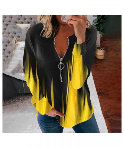 Womens Tops Winter Fashion Long Sleeve Zipper Leaf Feather Print Ladies Hooded Sweatshirt Distress Tops Women H5-yellow $4.42...