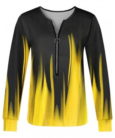 Womens Tops Winter Fashion Long Sleeve Zipper Leaf Feather Print Ladies Hooded Sweatshirt Distress Tops Women H5-yellow $4.42...