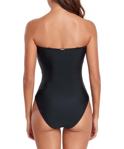 Women's Bandeau One Piece Swimsuit Ruched Bathing Suits Black $23.36 Swimsuits