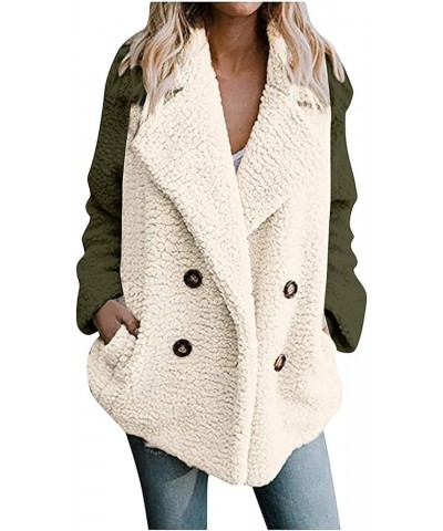 Womens Winter Fleece Jacket Teddy Bear Sherpa Jacket Coats Plush Warm Shaggy Jacket with Pockets Outerwear Green-2 $4.92 Jackets