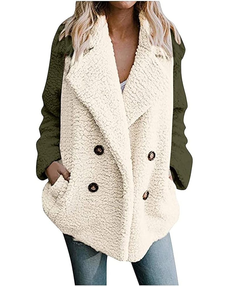 Womens Winter Fleece Jacket Teddy Bear Sherpa Jacket Coats Plush Warm Shaggy Jacket with Pockets Outerwear Green-2 $4.92 Jackets