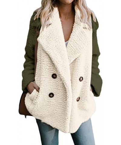 Womens Winter Fleece Jacket Teddy Bear Sherpa Jacket Coats Plush Warm Shaggy Jacket with Pockets Outerwear Green-2 $4.92 Jackets