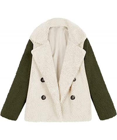 Womens Winter Fleece Jacket Teddy Bear Sherpa Jacket Coats Plush Warm Shaggy Jacket with Pockets Outerwear Green-2 $4.92 Jackets