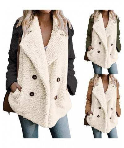 Womens Winter Fleece Jacket Teddy Bear Sherpa Jacket Coats Plush Warm Shaggy Jacket with Pockets Outerwear Green-2 $4.92 Jackets