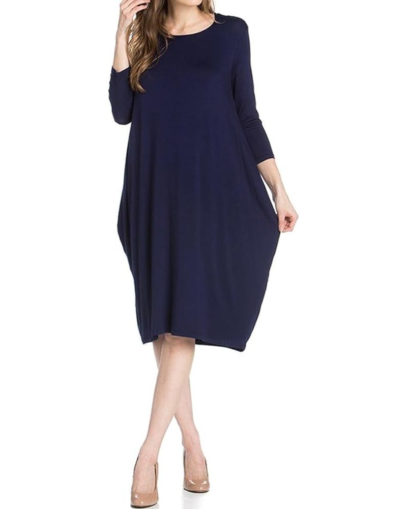 Women's Side Drape Midi Dress Loose Casual Formal Navy $12.99 Dresses