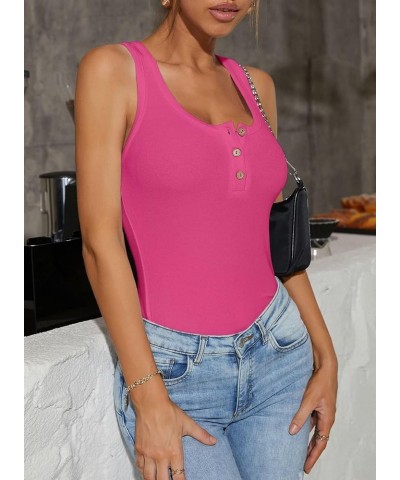 Tank Tops for Women Summer Sleeveless Shirts Ribbed Slim Fitted Tops B Hot Pink $10.72 Tanks