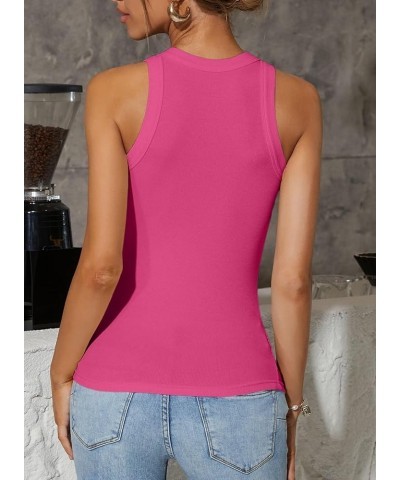 Tank Tops for Women Summer Sleeveless Shirts Ribbed Slim Fitted Tops B Hot Pink $10.72 Tanks