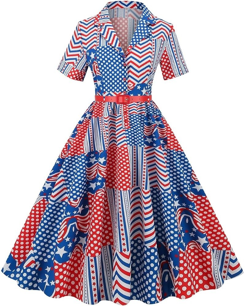 Women's Summer Dress 1950s Vintage Sleeveless Floral Polka Dot Print Midi A-line Dress Elegant Evening Dress S-XXL Usa Flag B...