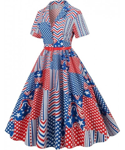 Women's Summer Dress 1950s Vintage Sleeveless Floral Polka Dot Print Midi A-line Dress Elegant Evening Dress S-XXL Usa Flag B...