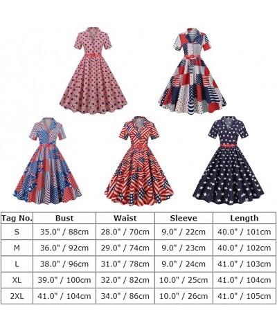 Women's Summer Dress 1950s Vintage Sleeveless Floral Polka Dot Print Midi A-line Dress Elegant Evening Dress S-XXL Usa Flag B...