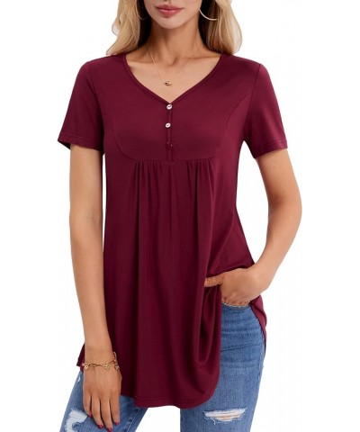 Womens Tops Hide Belly Tunic 2023 Summer Short Sleeve Top Casual Dressy Blouses for Leggings Flowy Henley Tshirt Wine $10.50 ...