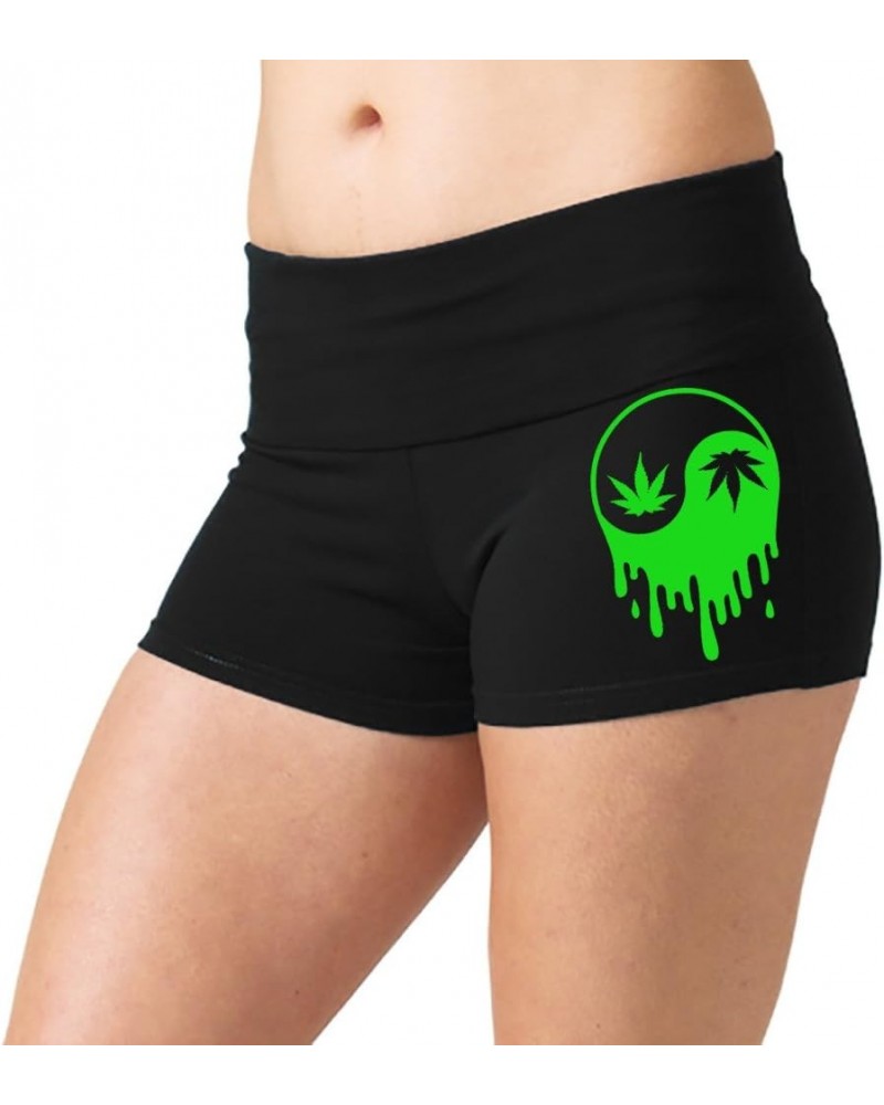 Women's Dripping Weed Yin Yang V363 Black Yoga Workout Booty Shorts Black Black $8.84 Activewear